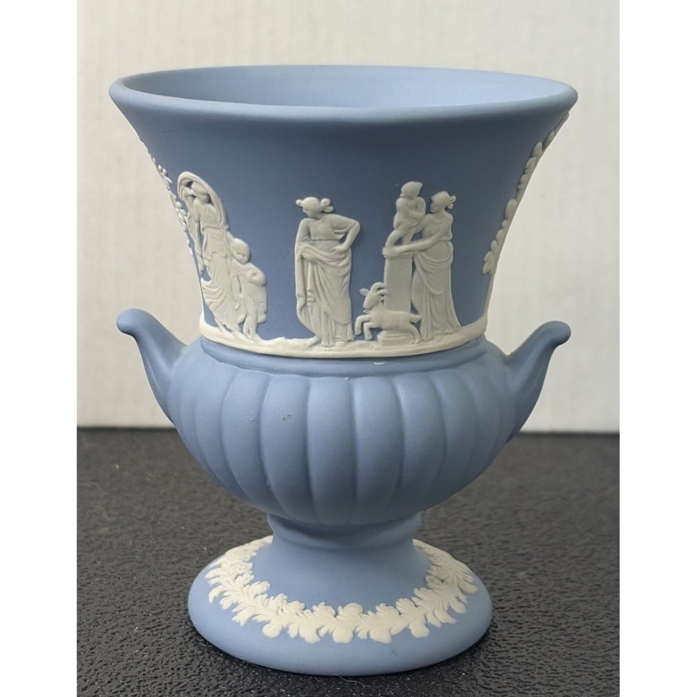 Vintage Wedgwood Blue Small Urn/ Vase Neo Classical Jasperware England Stamped